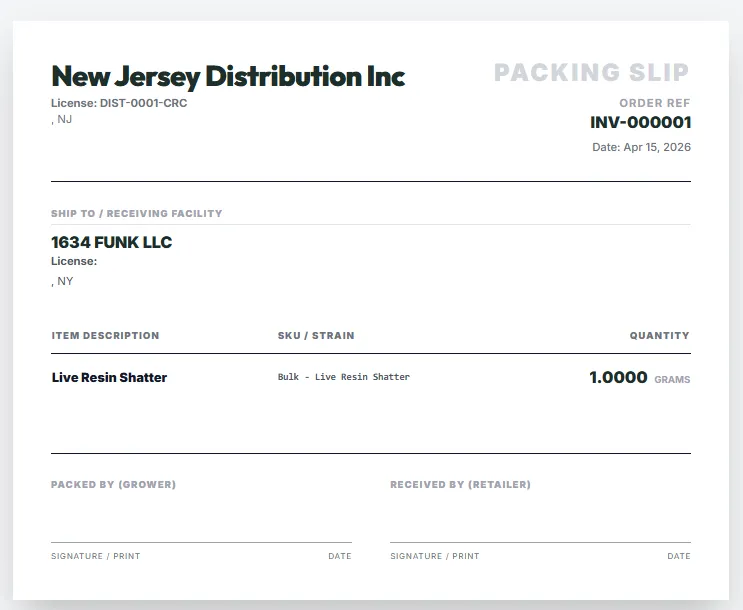Packing slip example