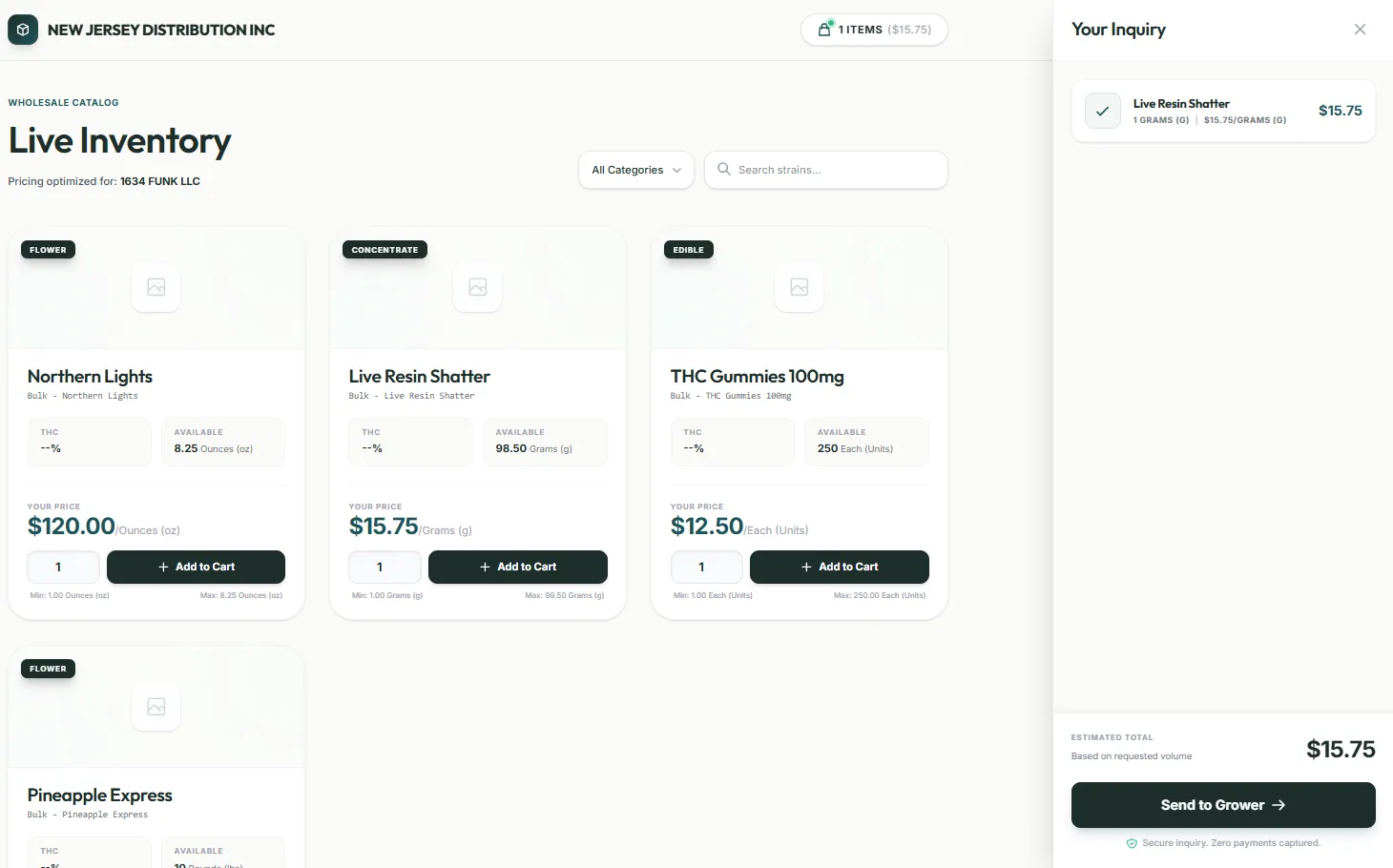 Customer storefront where orders are placed